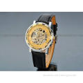 Leather Gold Dial Mens Automatic Watch 43mm Case , Sport Wr